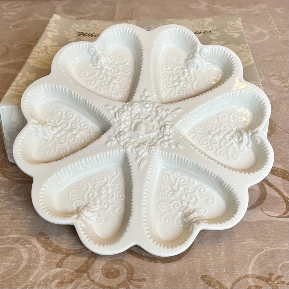 Vintage Russ Berrie White Lace And Promises Porcelain Jewelry Tray